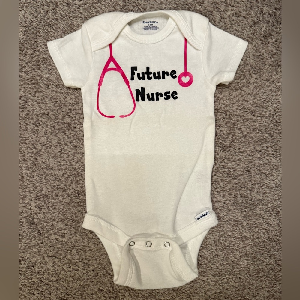 Gerber White Onesie with Pink Stethoscope "Future Nurse"
